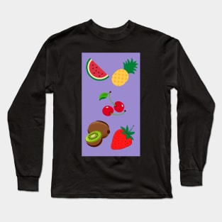 Watermelon, Pineapple, Cherry, Kiwifruit and Strawberry Pattern Long Sleeve T-Shirt